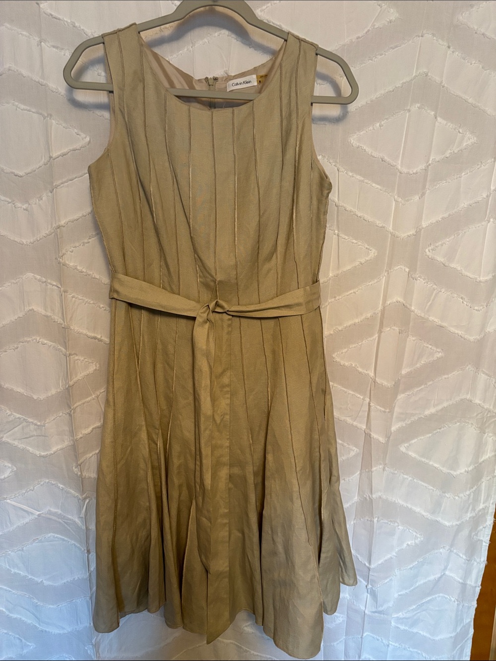 Calvin Klein Tan Sleeveless Belted A-Line Dress